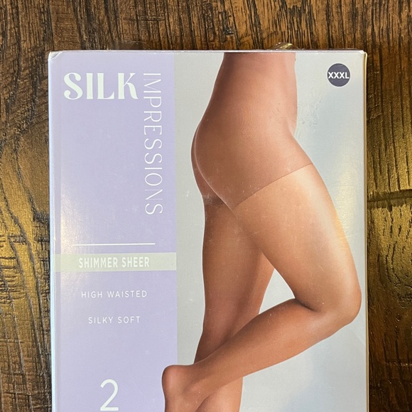 XXXL Impressions Shimmer Sheer Pantyhose High Waist 20 Denier 2-Pack Coffee Bean - Picture 3 of 9